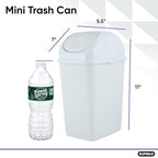 Superio Mini Desktop Trash Can with Swing Top Lid Portable Plastic Garbage Can for Countertop, Desktop, Make up Vanity, Bathroom, Car, Under Sink, Dorm, Compact Waste Bin 5 L, 1.25 Gal. (White) - size: 1.25 Gallon, style: 1 Pack
