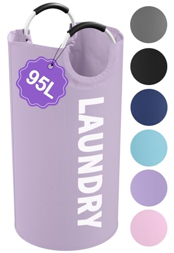 95L Folding Laundry Basket, Large Laundry Hamper with Handles, Portable Dirty Clothes Hamper, Independent Storgae Basket for Bathroom, Living Room, Dorm, Purple - color: Purple, size: L-95L