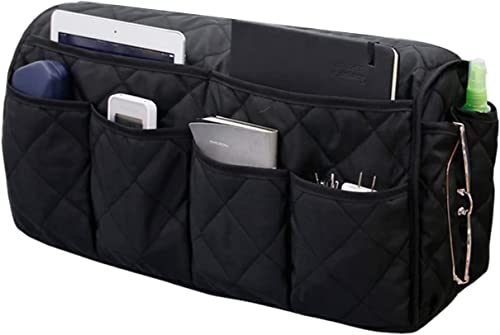 Black Sofa Armrest Organizer with 14 Pockets for Recliners Armrest Covers for Remote Control Holder for Couch Organizer Armchair Cover with Pockets for Phone Ipad Keys Magazine Storage - color: Black
