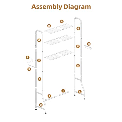 Simple Trending Over The Toilet Storage Rack, Metal 3 Tier Bathroom Organizer Shelf with Paper Holder and 3 Hooks, Freestanding Shelf Space Saver Above Toilet, White - style: 3 Tier White
