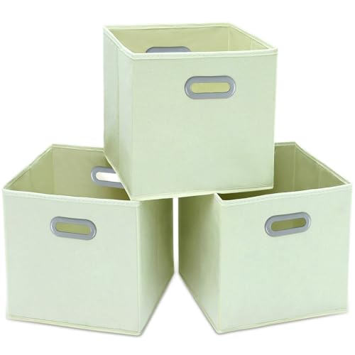 STOREONE Fabric Storage Bins Cubes Baskets Containers-(11X11X11) with Dual Handles Cube Storage Organizer Bins for Shelf Closet, Bedroom Organizers, Foldable Set of 3 (Creamy- White ) - color: Creamy-White, size: 3 pack