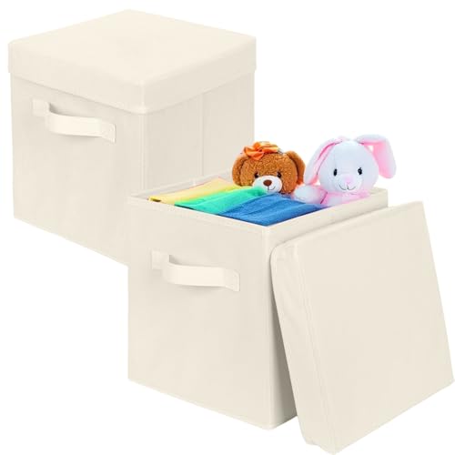 ShellKingdom Storage Bins, Foldable Fabric Storage Cubes with Lid, Clothes Storage Organizer Drawer For Closet Toys Storage, 10.5 X 10.5 X 11 INCH, 2 Pack (Beige) - color: Beige, size: 11 inch (2 Pack)