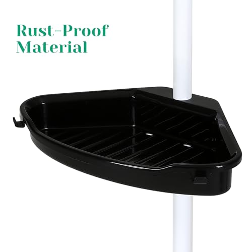No-Drill Corner Shower Caddy Tension Pole, Rust-Resistant Bathroom Storage Organizer with 4-Tier Adjustable Shelves & Rubber Pad, 101.6''- 122'' Height, White & Black - color: Black & White