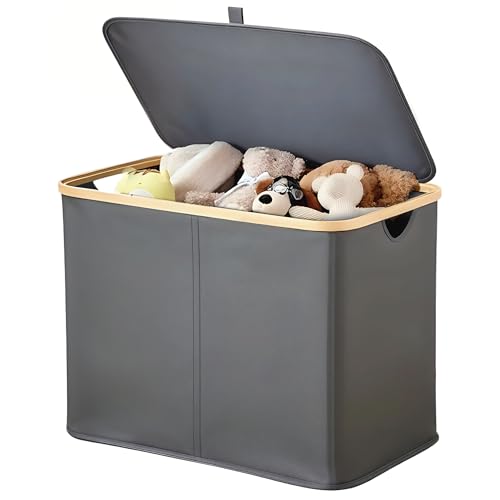 Storage Basket with Lid and Handles, 100L Fabric Bin with Divider for Shelf, Closet, Toy Organization, Collapsible Storage Organizer for Home, Grey - color: Grey, size: 100L