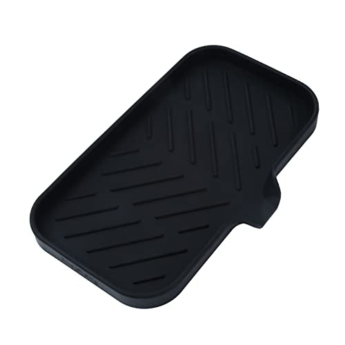 MicoYang Silicone Bathroom Soap Dishes with Drain Spout-Bathroom and Kitchen Sink Organizer,Sponge Holder,Dish Soap Tray,Perfect for Dispenser,Scrubber,Bottle,Cup on Sink or Counter-Black 9.6"×5.3" - color: Black, size: M(9.6"×5.3")