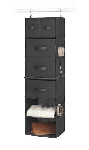 Whitmor Multi-Functional Hanging Organizer with Drawer Inserts- 5 Section - Closet Organizer - Black - color: Black, size: 5 Section Drawer