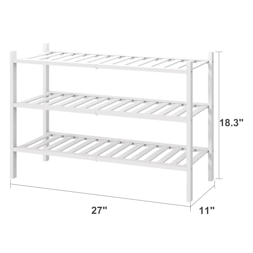 viewcare White Shoe Rack, 3-Tier Bamboo Wood Shoe Rack for Closet, Entryway & Hallway, and Stackable Shoe Shelf Storage Organizer for Indoor and Outdoor - color: White, size: 3-Tier