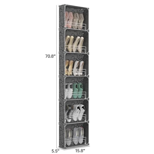 MAGINELS 6 Tier Shoe Rack Organizer with Cover, Slim Shoe Storage Cabinet, Behind The Door, Narrow Shoe Shelf for Closet, entryway, Black - color: Black, size: 12 pair