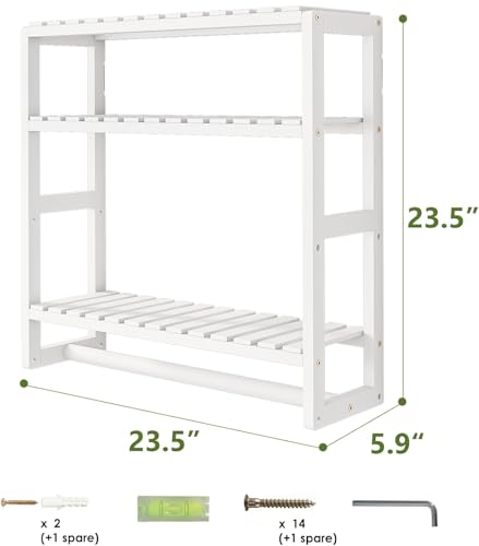 Galood Over The Toilet Storage Bathroom Shelves Wall Mounted 3 Tier Space Saver Corner Shelf Organizer Bamboo Towel Rack Toilet Paper Cabinet with Hanging Rod White - color: White 1pack, size: Large