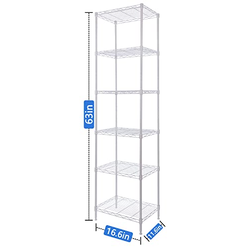 GIOTORENT 6-Tier Storage Shelves Standing Shelving Metal Units, Adjustable Height Wire Shelf Display Rack for Pantry Laundry Bathroom Kitchen 16.6” x 11.8” x 63”, White - color: White, size: 11.8D x 16.6W x 63.0H (6Tier)