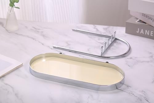 Shinpuru Metal Jewelry Organizer Stand & Key Holder Tray with Acrylic Base, Key Stand and Jewelry Tray with 5 Hooks, Perfect Key Bowl, Valet Key Tray, Ring Holder, Jewelry Dish (Silver Creamy) - color: Silver Creamy