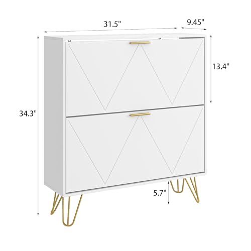 LYNSOM 2er Set Shoe Cabinet with 4 Flip Drawers, White Shoe Storage Cabinet, Slim Wooden Freestanding Shoe Rack, Shoe Organizer with Fluted Panel for Entryway Hallway - color: White, size: Set of 2