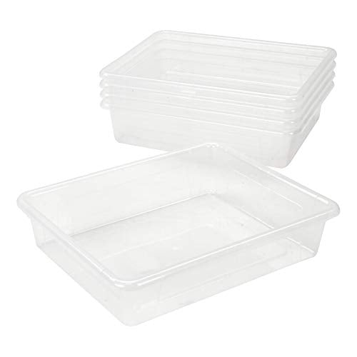 Storex Letter Size Deep Storage Tray – Organizer Bin for Classroom, Office and Home, Transparent, 5-Pack (62566U05C)
