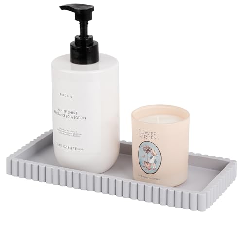 Silicone Bathroom Tray Small Vanity Organizer Rectangle Sink Caddy Sponge Holder Kitchen Counter Decor for Dish Soap, Perfume, Candle, Light Gray - color: Light Gray