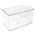 Isaac Jacobs Large Stackable Organizer Bin (10.75” x 6.5” x 6.1”) w Hinged Lid Clear Storage Box Home Office School Fridge Bathroom Kitchen Pantry Container BPAFree Food Safe (Large Clear) - size: Large