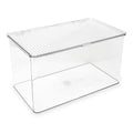 Isaac Jacobs Large Stackable Organizer Bin (10.75” x 6.5” x 6.1”) w Hinged Lid Clear Storage Box Home Office School Fridge Bathroom Kitchen Pantry Container BPAFree Food Safe (Large Clear) - size: Large