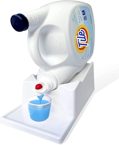 Skywin TidyFriend Liquid Laundry Detergent Holder Stand with Strap, Drip Tray & Rubber Feet, Stand for Laundry Room Organization and Storage, Fabric Softener Dispenser Holder for Easy Pouring (White) - color: White Stand