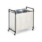 028-28003 Modern Industrial Style 3 Section Laundry Sorter, 33.24” W x 17.10” D x 30.50”H, Satin Pewter