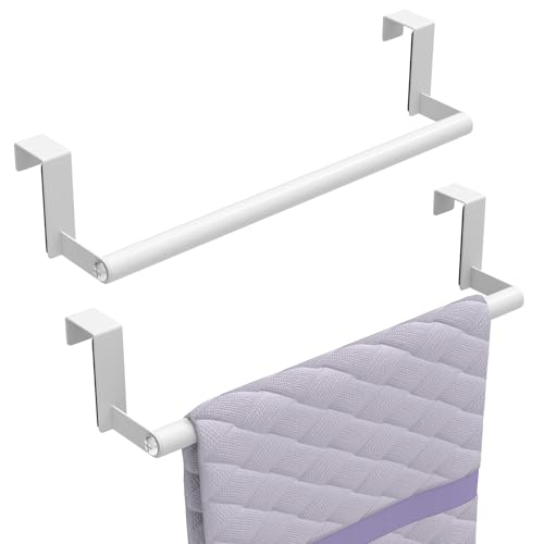 STWWO Over The Door Towel Rack, Kitchen Towel Holder Over Cabinet Door Towel Bar Stainless Steel for Cupboard for Kitchen Dish Towel Holder Hanger, 2 Pack (White) - color: White