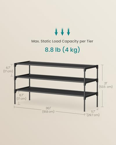 SONGMICS Shoe Rack, 3-Tier Shoe Storage Organizer, Space-Saving, 11.7 x 36.1 x 21 Inches, Entryway, Metal Frame, Non-Woven Fabric Shelves, Ink Black ULSH033BH01 - color: Ink Black, size: 3 Tiers (36.1"W)