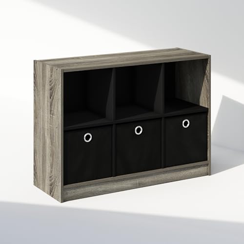 Furinno Cubic Closet Organizers and Storage, 6-Cube Closet Organizer with Bins, Open Shelf Storage, for Wardrobe, Bedroom, Living Room, French Oak/Black - color: French Oak/Black