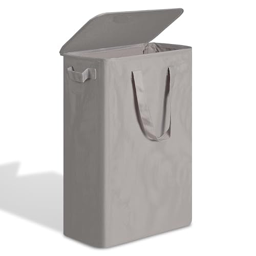 efluky Slim Laundry Basket with Lid, Narrow Laundry Hamper with Handles, Collapsible Dirty Clothes Hamper, Tall Laundry Bin for Laundry Room, Dorm and Bedroom, 55L Grey - color: Grey, size: 55L with Lid