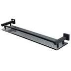 Alise Glass Bathroom Shelves Wall Mounted, 24 Inch Matte Black Tempered Floating Shelves Bathroom, Stainless Steel Bathroom Glass Shelf - color: Matte Black, size: 24 Inch