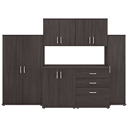 Bush Business Furniture Universal 6 Piece Modular Closet Storage Set with Floor and Wall Cabinets in Storm Gray