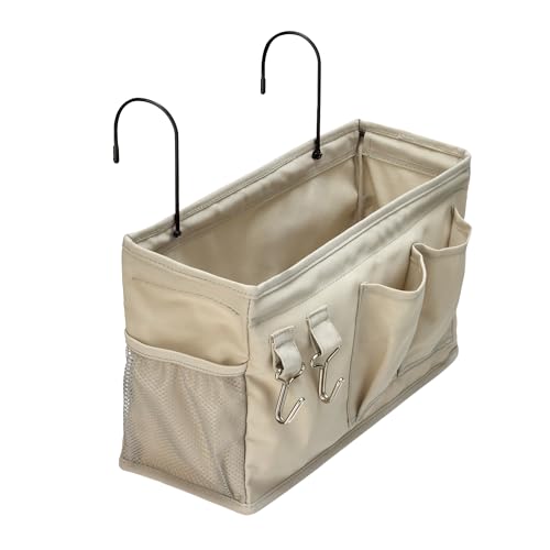 Amazon Basics Bedside Caddy Hanging Storage Organizer for Phone and Bedside Essentials, 4.72 x 14.57 x 7.87 in, Dark Grey Linen