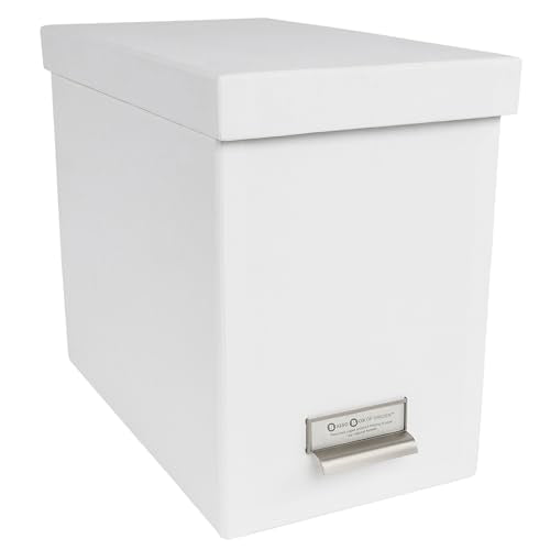Bigso John Fiberboard Label Frame Desktop File Storage Box - Document Organizer for Important Paperwork - Durable Hanging File Box with a Lid & Metal Label Window - 7.36 x 13.38 x 10.51 in - White - color: White