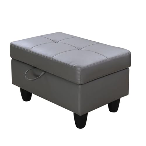 Ottoman Storage Ottoman Bench Faux Leather Footrest Footstool with Hinged Lid for Living Room, Bedroom, Entryway, Dark Grey, 28.5"X19"X17.5" - color: Dark Grey