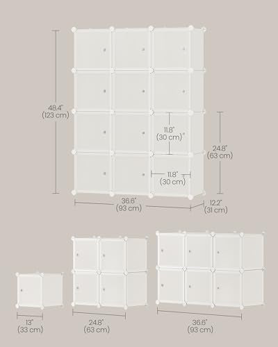 SONGMICS Cube Storage Organizer, Set of 12 Plastic Cubes, Closet Storage Shelves, DIY Plastic Closet Cabinet, Modular Bookcase, Shelving with Doors for Bedroom, Living Room, Cream White ULPC342W02 - color: White, size: 12 Cubes, style: with doors
