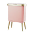 Procade Bathroom Trash Can with Lid, 4 Gallon Pink Garbage Can, Tall Plastic Trash Bin with Push Button, Slim Gold Trash Can Waste Basket for Room, Bedroom,Office,Kitchen - color: Pink