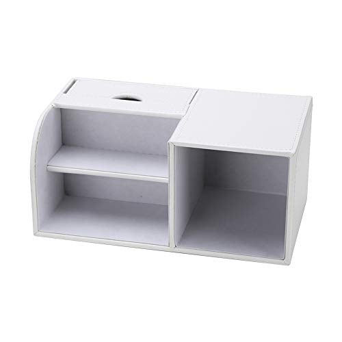 KINGFOM Desk Organizer Office Supplies Caddy Pu Leather Multi-function Storage Box Pen/Pencil,Cell phone, Business Name Cards Remote Control Holder with Small Drawer White - color: White