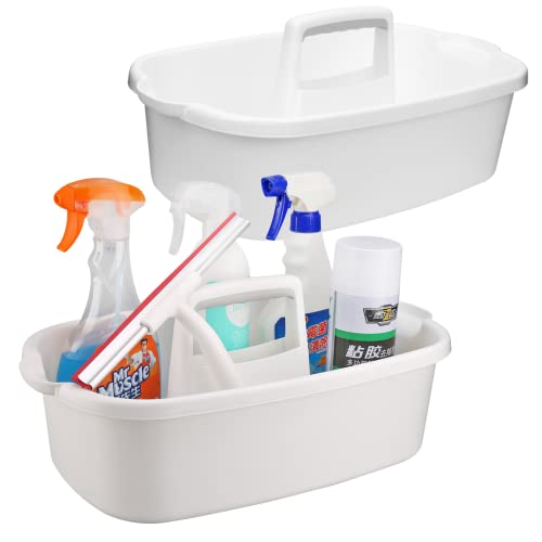 Cleaning Caddy Organizer with Handle, White Plastic Bucket for Cleaning Supplies Products, Cleaning Tool Storage Tote, 2 Pack - color: White, size: 2 Pack