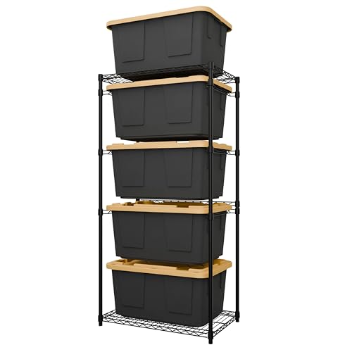 MonsterRAX 5-Tier Side-Load Heavy Duty Garage Slide Bin Storage Rack for 27-Gallon Totes. Industrial metal organization, 250lb capacity, NSF Certified. (Bins not included) (Black) (Black) - color: Black
