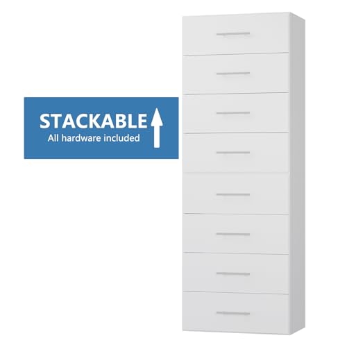 4 Drawer Short Tower Closet Unit, Modular Closet System, Wood Closet System Organizer with Storage for Walk In Closets, Clothing Rack Closet for Hanging Clothes, Bedroom, White, 19.5"W - color: White, size: 19.5" Wide, style: 4 Drawer Short Tower