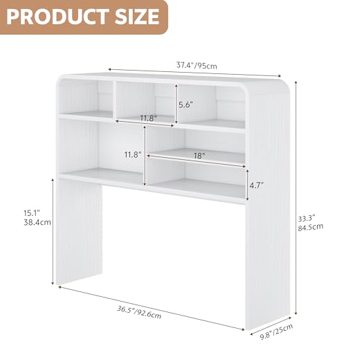 5-Tier Desk Shelf, 37.4''W Desktop Bookshelf for Computer Monitor, Desktop Organizer Shelf Storage Rack with 6 Cubbies, 5-Level Desk Hutch Display Rack for Home, Office, Dorm, Vanity, White - color: White, size: 37.4''W
