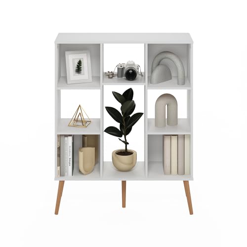 Furinno Claude Mid Century Style Book Shelf, 8-Cube Bookshelf, Cube Storage Organizer Bookcase with Wood Legs, 10.9 x 31.5 x 39.3, for Living Room, Bedroom, Home Office, White - color: White, size: Mid Century, 8-Cube