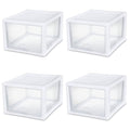 Sterilite 12-Pack 27 Quart Stacking Drawer, Clear Storage Closet Organizer, White Frame - Stackable Modular Plastic Drawers for Clothes, Accessories, Craft Supplies, Shoes or Linens - size: 27 Quart, style: 12 Pack