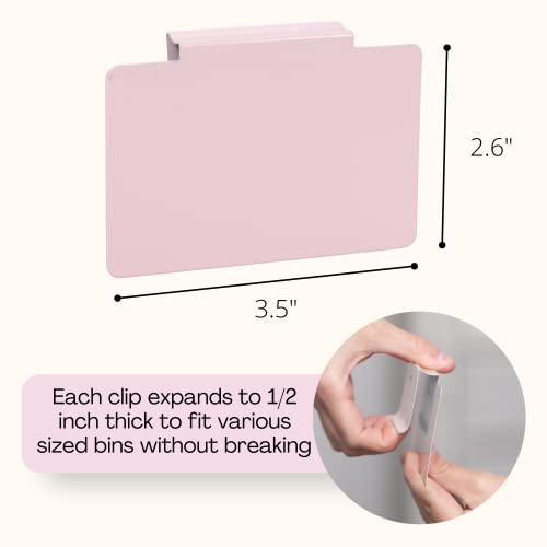 Hygge & Sage: Metal Non-Slip Basket Labels Clip On for Storage Bins, or Wire Racks | Includes 8 Labels, 8 Non-Slip Pads and 2 Free Markers (Pink) - color: Light Pink