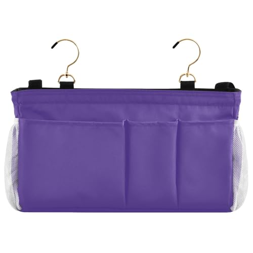 Dark Purple Bedside Caddy Storage Bag Bedside Organizer for Bunk Bed Headboards College Bedside Shelf Hanging Organizer 6 Pockets with Hooks for Magazine Water Bottle Holder - color: Dark Purple