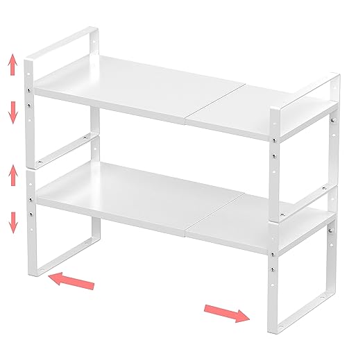 Jojocross Expandable Stackable Spice Rack Cabinet Shelf Organizer in Cabinets Shelves Kitchen Cupboard Organization Stack up Racks Pantry Countertop Storage Medium/White 2 Packs - color: 2 Packs/White, size: M:7.85"D x 16.6"W x 5.75"H