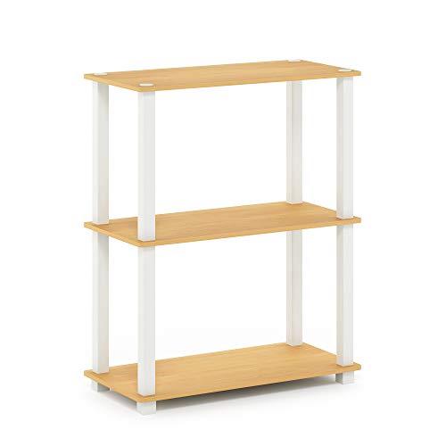 Furinno TURN-S-TUBE Storage Shelves, 3-Tier Book Shelf, Corner Shelf, Toolless Open Shelves, for Organization and Storage, Living Room, Garage, Home Office, Beech - color: Beech/White, size: 3-Tier Square Tube