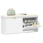 HOMCOM Shoe Bench with Padded Seat Cushion and 2 Flip-Drawers, Entryway Bench Holds up to 529lb, Shoe Cabinet, 40.9x10.2x18.7 Inches, White - color: White, size: 40.9" x 10.2" x 18.7"