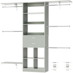 Small Closet System - 5FT Closet Organizer System with Wooden Drawers, 60 Inches Walk In Closet System With 5 Hanging Rods, Can Fit 1.58 to 6.8 FT with Reversible Hanging Shelving, Crab Green - color: Crab Green, size: 5FT