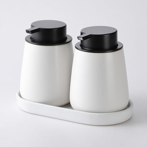 White Round Soap Dispenser Tray - 8'' Ceramic Vanity Tray for Bathroom Decorative, Jewelry Ring Dish, Comestic Holder, Kitchen Sink Countertop Organizer Plate - color: White