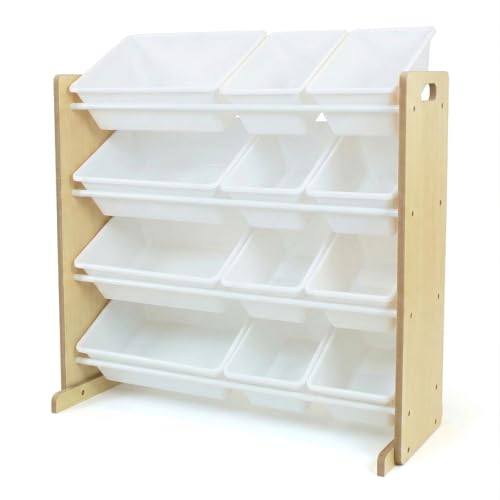 Humble Crew Toy Storage Organizer with 12 Removable Storage Bins for Kids Playroom, 4-Tier Toddler Toy Organization, Natural/White - color: Natural/White