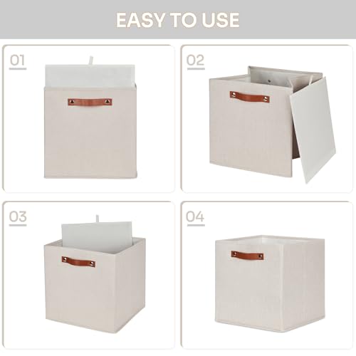 HNZIGE Foldable Storage Cubes Bins for Organizing, Set of 4, Fabric Cube Canvas Storage Bins 11 x11, Collapsible Bins for Organization with Handles for Shelf Nursery(Cream) - color: beige, size: 11"x11"x11"-4pack