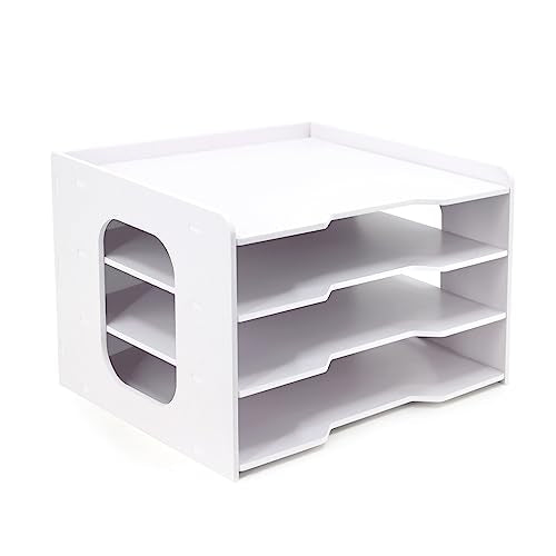 SONGWAY Scrapbook Paper Organizer 12x12-4 Tier File Organizer for Desk, 12x12 Stackable Scrapbook Paper Storage Trays, Desktop File Storage Cube for Home Office School - size: 4 Tier